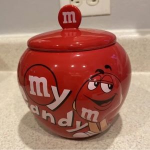 M&M's Red My Candy Lidded Ceramic Cookie Treats Jar 5.75'' 3D Canister